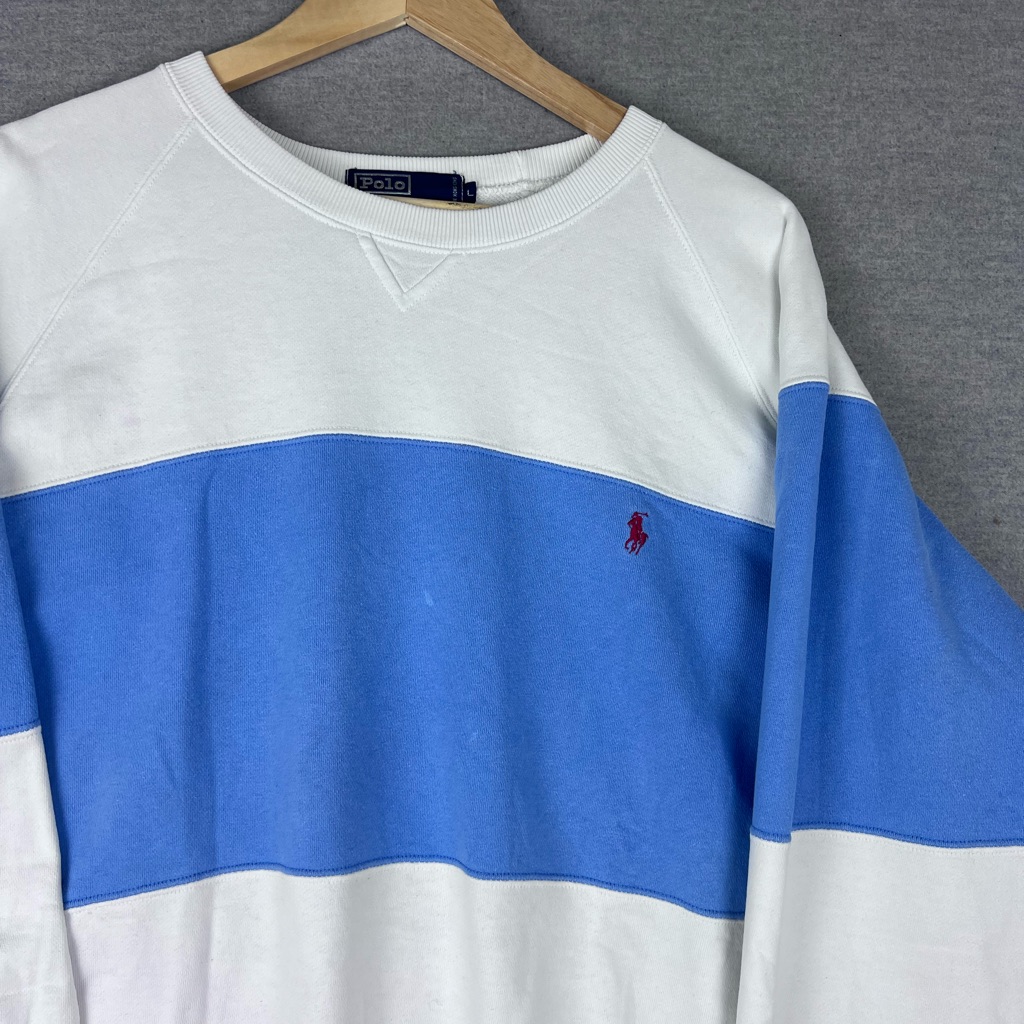 Rare Vtg Polo Ralph Lauren Small Pony Color Block Striped Sweatshirt 80s 90s L